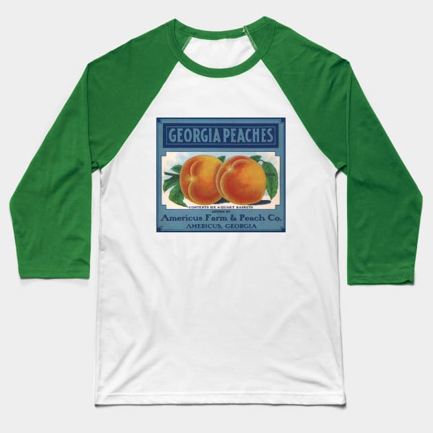 Vintage Georgia Peaches Fruit Crate Label Baseball T-Shirt by MasterpieceCafe